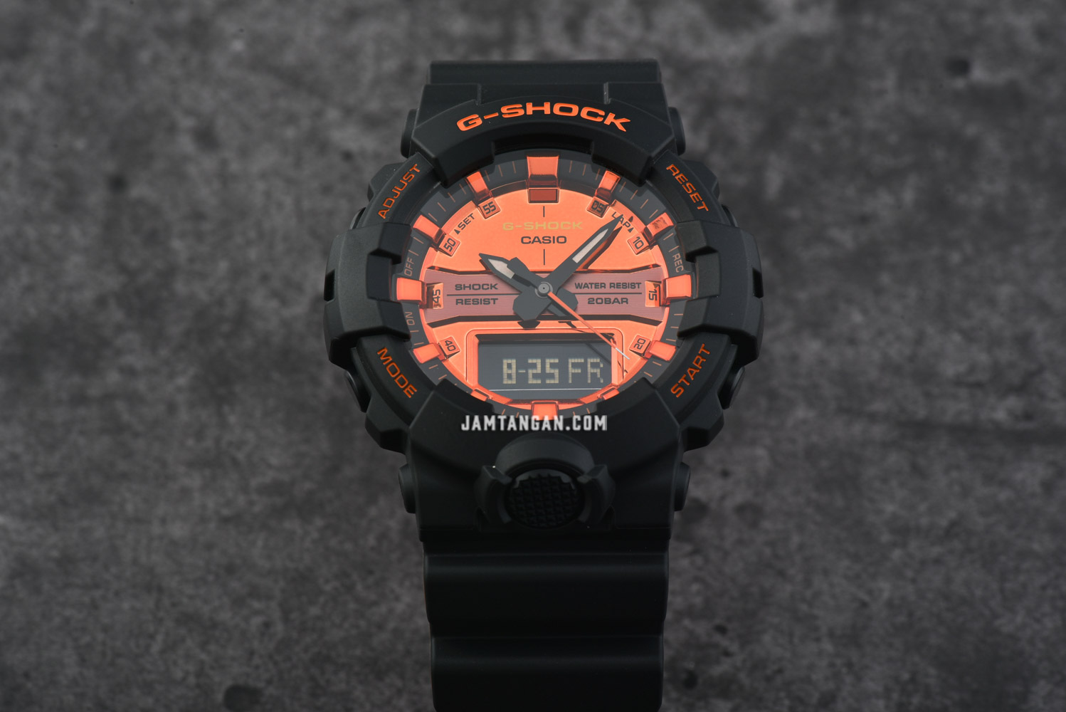 Casio G-Shock GA-800BR-1ADR Digital Analog Orange Dial Black Resin Strap Machtwatch