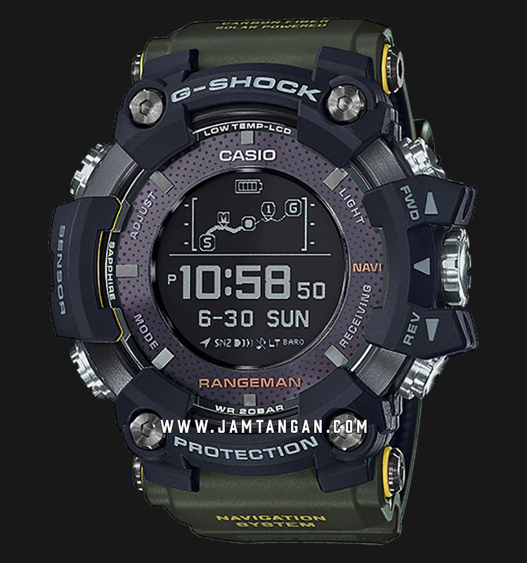 Casio G-Shock GPR-B1000-1BDR Rangeman Professional Extreme Survival Fitness  Green Resin Strap | Jamtangan.com