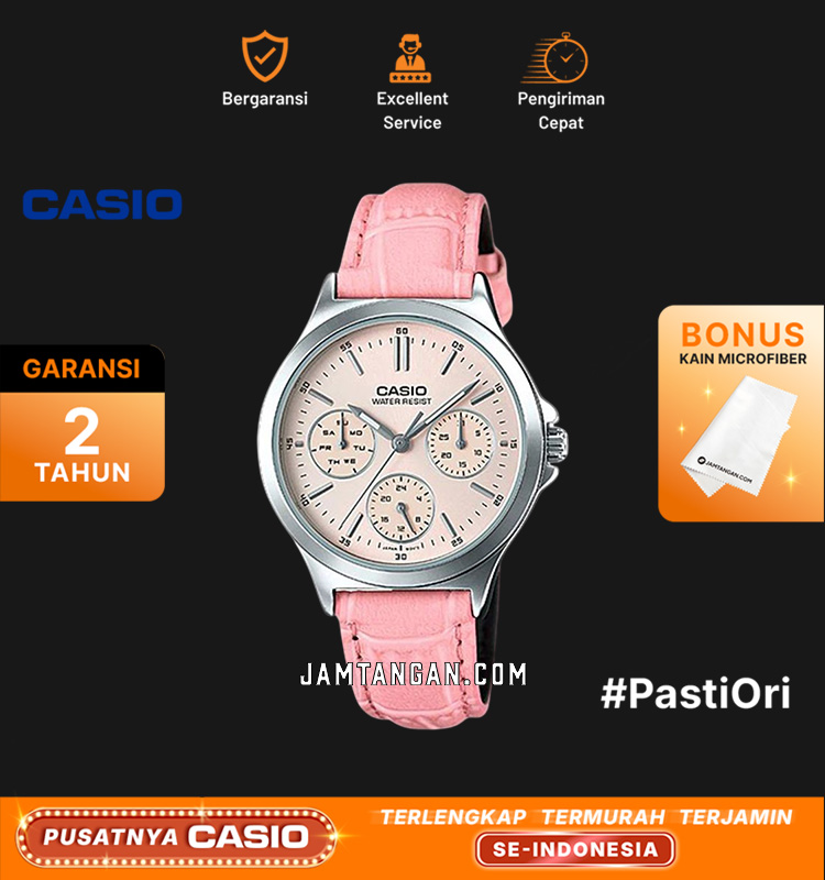 Casio General LTPV300L4AUDF Ladies Light Pink Dial Pink Leather Strap