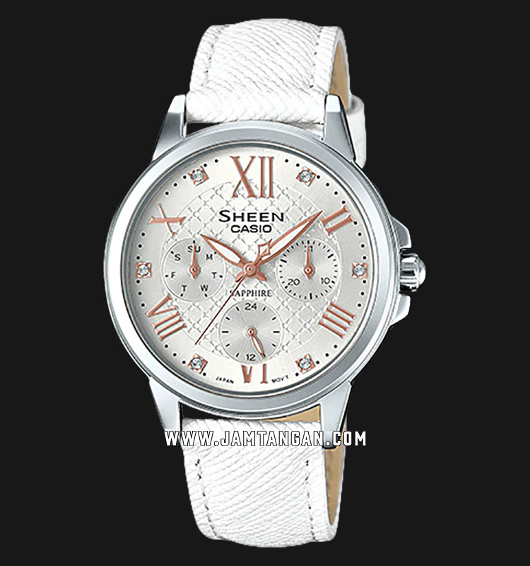 Casio Sheen SHE-3511L-7AUDR White Dial White Leather Strap | Jamtangan.com