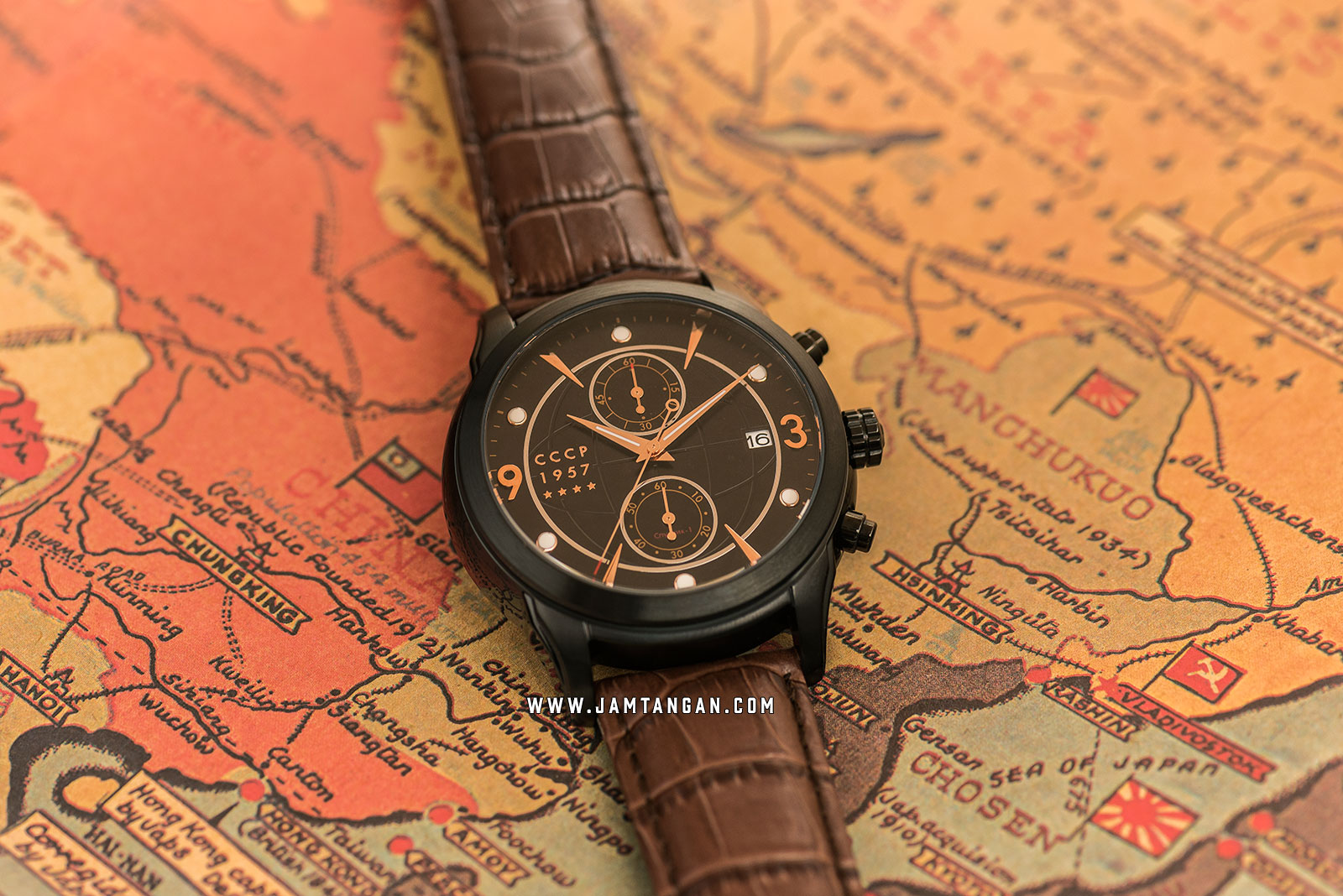 CCCP Sputnik 1 CP-7002-05 Chronograph Men Black Dial Black Leather Strap Special Edition Machtwatch