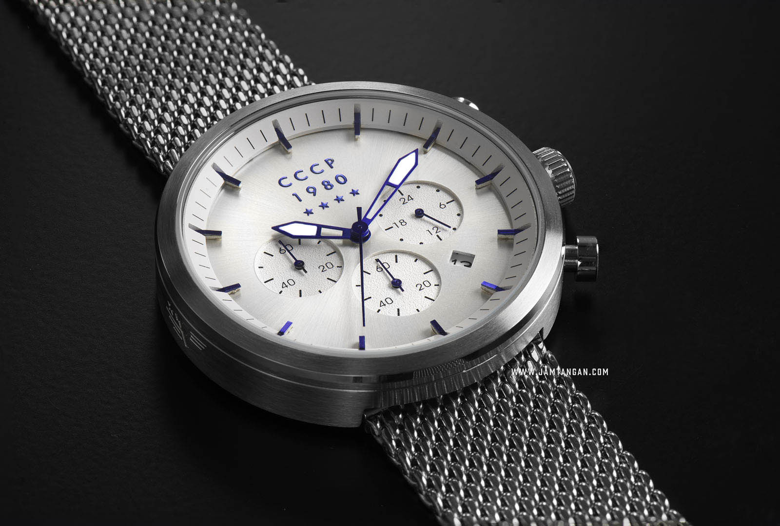 CCCP Kashalot Dress CP-7007-11 Chronograph Men Silver Dial Mesh Strap Machtwatch