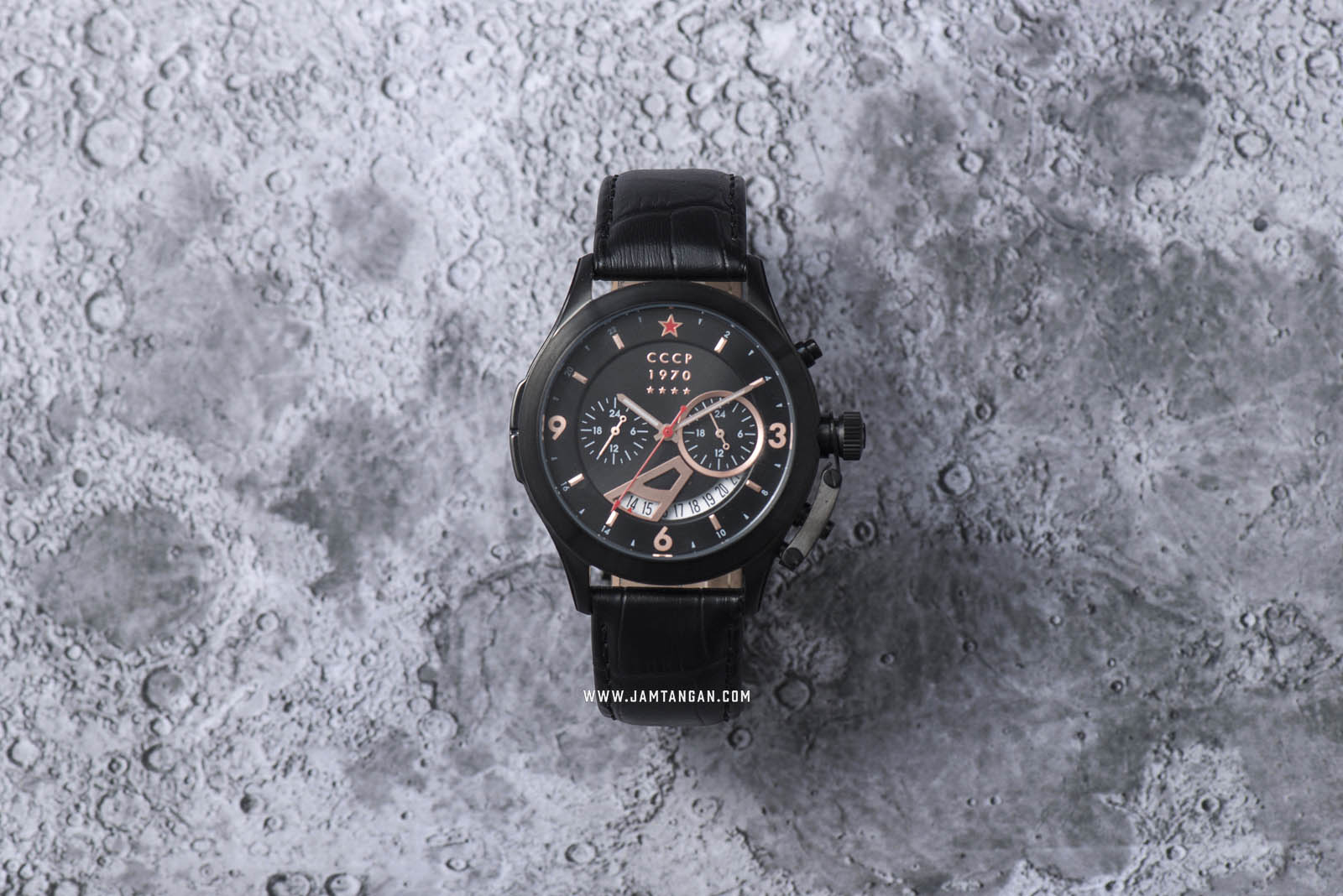 CCCP Shchuka GMT CP-7011-06 Chronograph Men Black Dial Black Leather Strap Machtwatch