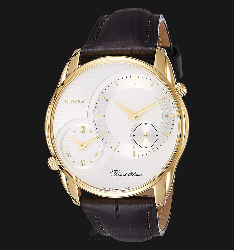 Citizen AO3008-07A Dual Time Men White Dial Brown Leather Strap |  Jamtangan.com