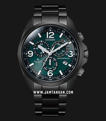 Montre Citizen Promaster CB5925-82X Radio Solar Chronographe Homme - Acier Noir, Cadran Vert - Neuf Avec étiquettes