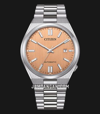 Citizen Tsuyosa Automatic Salmon Orange Dial Silver Steel Strap Watch For Men - NJ0159-86Z