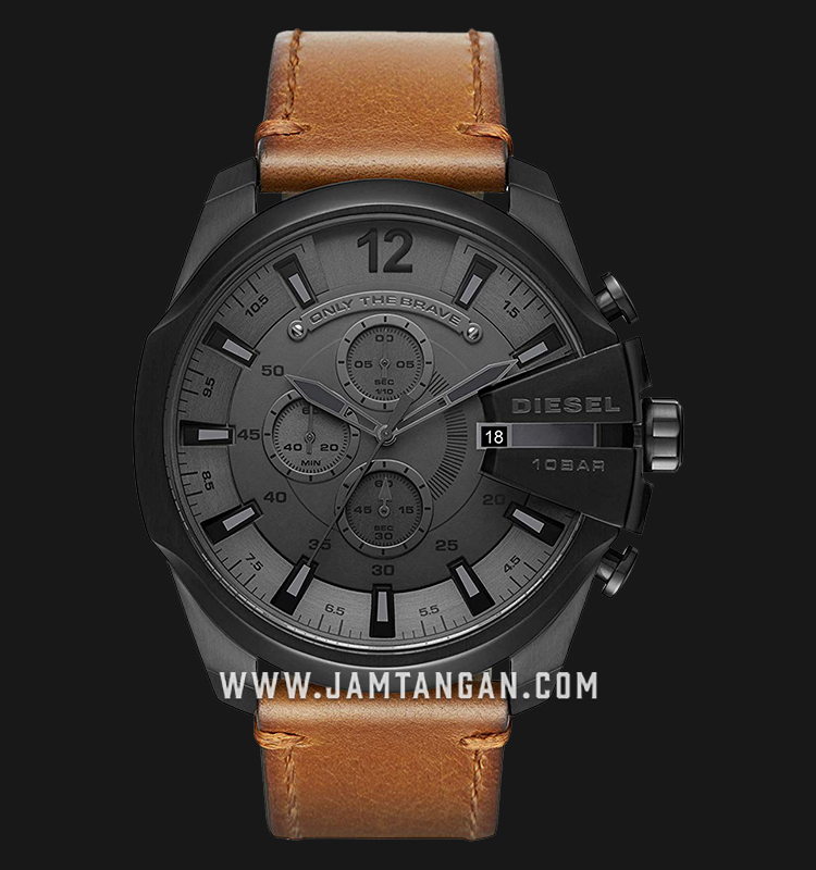 Diesel DZ4463 Mega Chief Black Dial Brown Leather Strap | Jamtangan.com