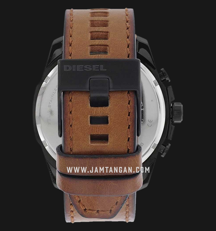 Diesel DZ4463 Mega Chief Black Dial Brown Leather Strap | Jamtangan.com