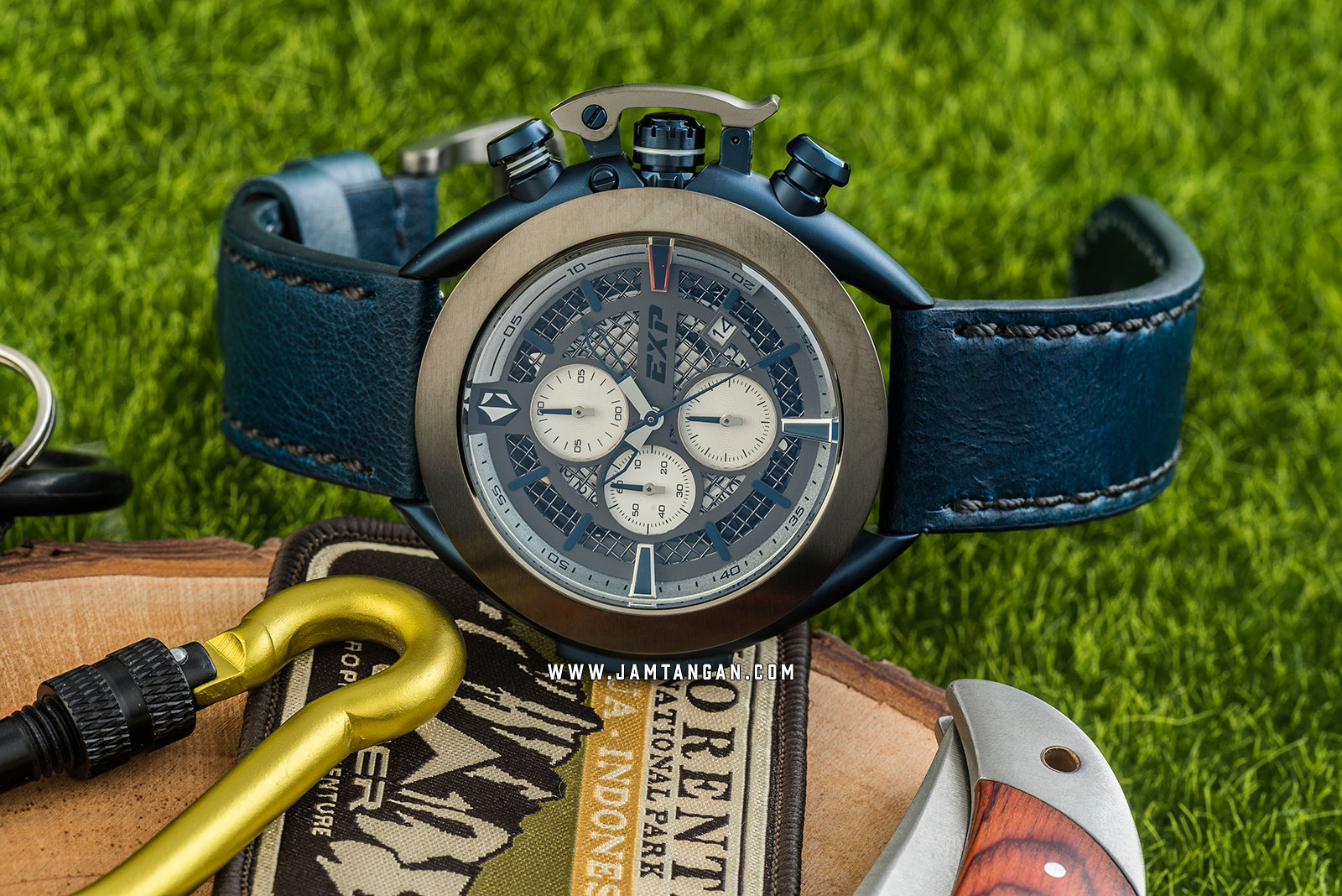 Expedition E 3001 MC LGUSL Chronograph Men Skeleton Dial Blue Leather Strap Machtwatch