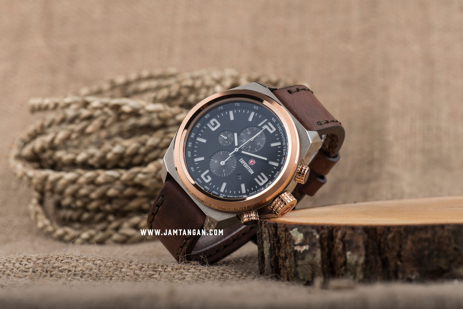 Expedition E 6356 MC LERBA Chronograph Man Black Dial Brown Leather Strap Machtwatch