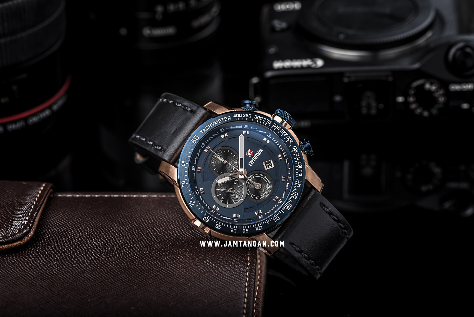 Expedition E 6372 MC LURBU Chronograph Man Blue Dial Black Leather Strap Machtwatch