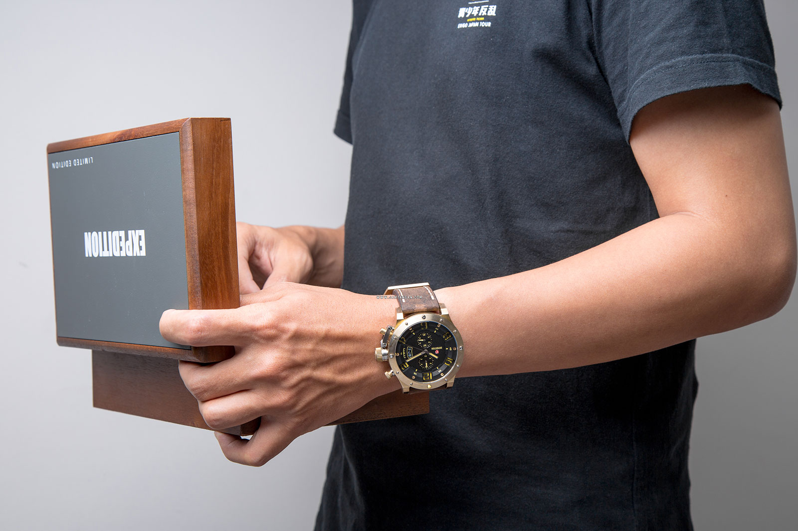 Expedition E 6381 MC LGPBA Chronograph Black Dial Brown Leather Strap Machtwatch