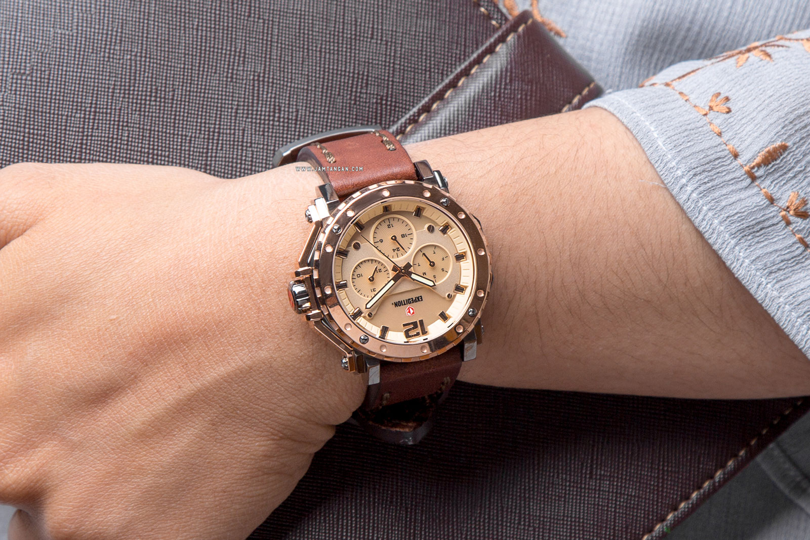 Expedition E 6402 BF LERIV Tan Dial Brown Leather Strap Machtwatch