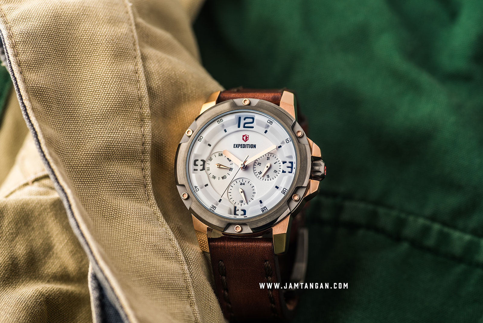 Expedition E 6698 BF LGRSL Sport Ladies White Dial Brown Leather Strap Machtwatch