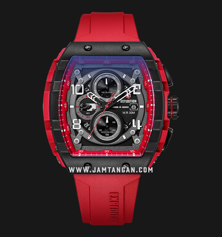 Expedition Chronograph E 6782 MC RBARE Black Dial Red Rubber Strap
