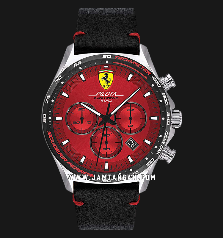 Ferrari Scuderia Pilota Evoluzione 0830713 Chronograph Men Red Dial Black  Leather Strap | Jamtangan.com