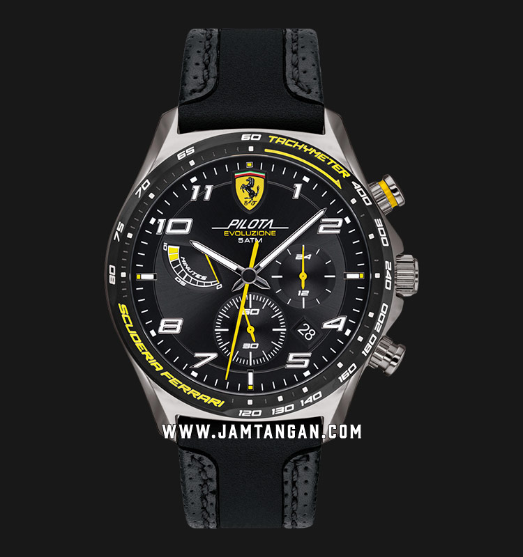 Ferrari Scuderia Pilota Evoluzione 0830718 Chronograph Black Dial Black  Leather Strap | Jamtangan.com