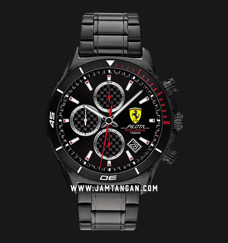 Ferrari Scuderia Pilota Evoluzione 0830771 Chronograph Black Dial Black  Stainless Steel Strap | Jamtangan.com