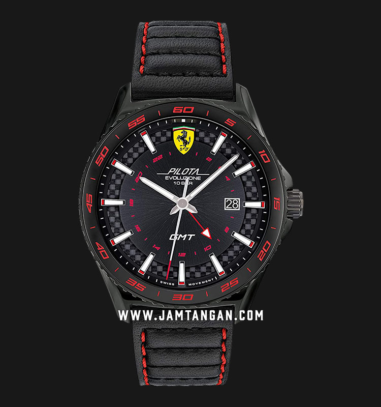 Ferrari Scuderia Pilota Evoluzione GMT 0830776 Black Dial Black Leather  Strap | Jamtangan.com