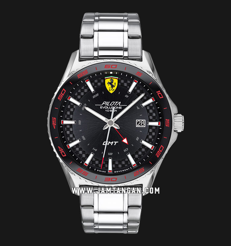 Ferrari Scuderia Pilota Evoluzione GMT 0830811 Black Dial Stainless Steel  Strap | Jamtangan.com