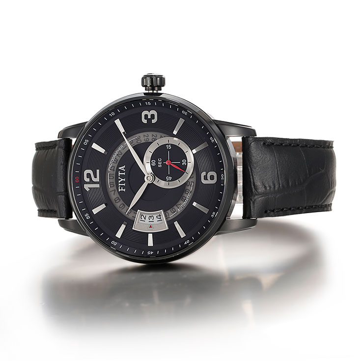 FIYTA Men Photographer Automatic GA8480.BBB Black Dial Black Leather Strap Machtwatch