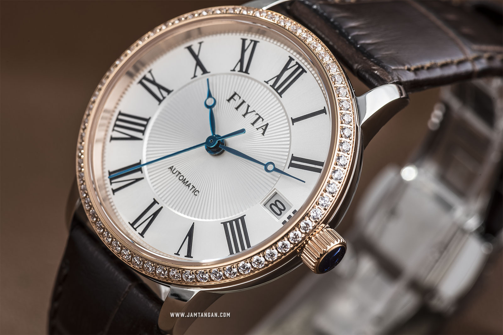 FIYTA LA802058.MWKD Classic Automatic Ladies Silver Dial Brown Leather Strap Machtwatch