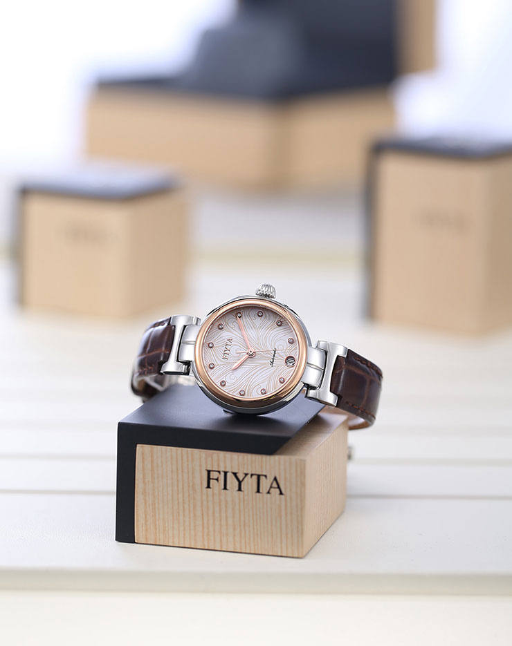 FIYTA Ladies Heartouching Automatic Watch Brown Leather Strap LA8402.MWR Machtwatch