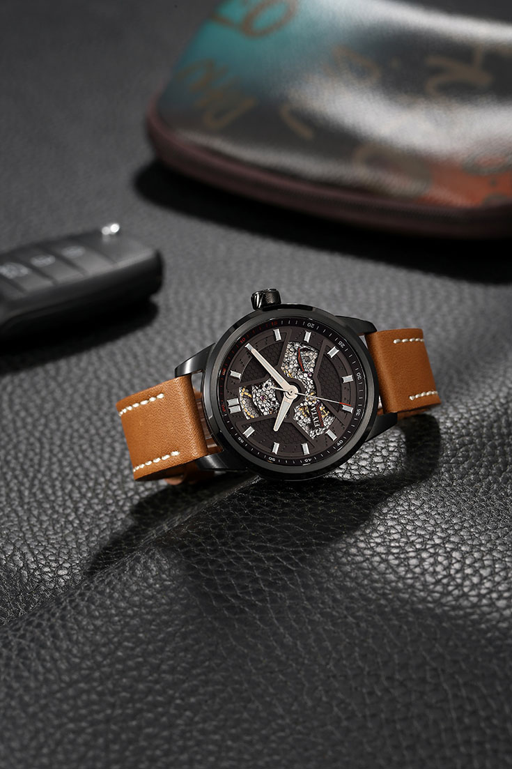 FIYTA Men Extreme Roadster Skeleton Automatic Brown Leather Strap WGA1008.BBR Machtwatch