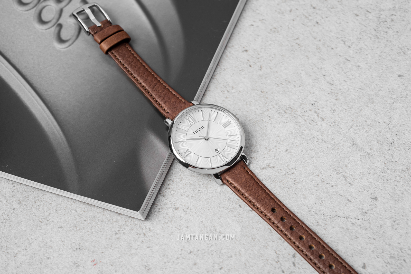 Fossil ES3708 Jacqueline Silver Dial Brown Leather Strap Watch |  Jamtangan.com