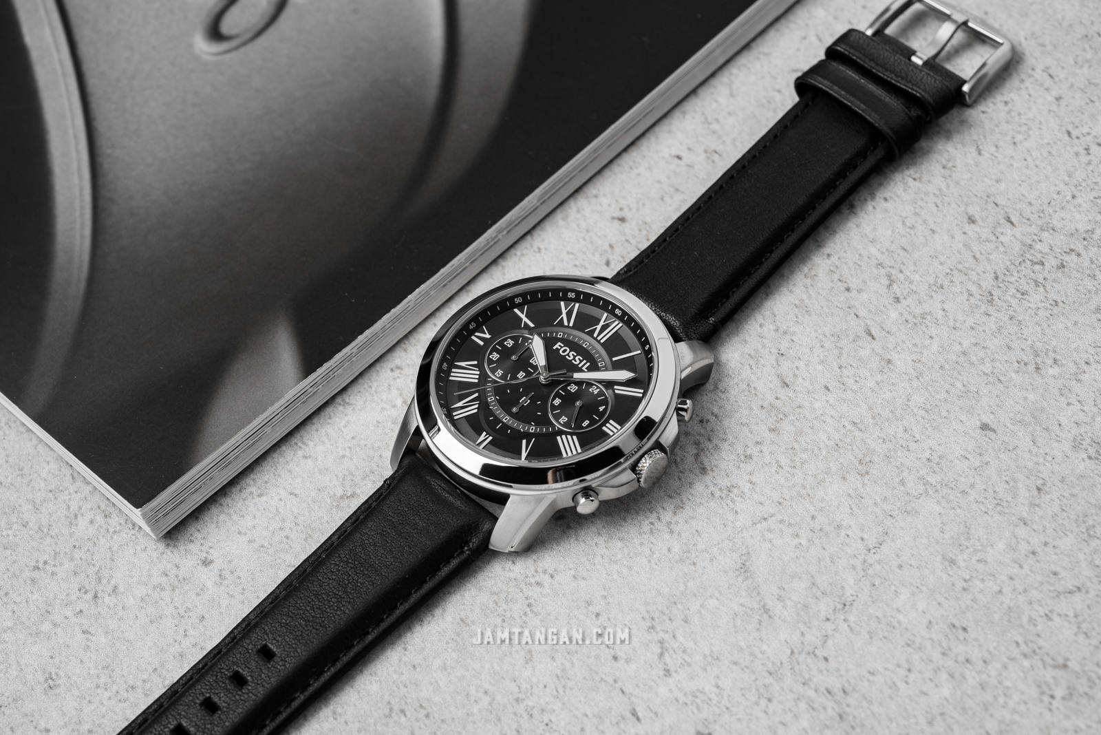 Fossil FS4812 Grant Chronograph Black Leather Strap Machtwatch
