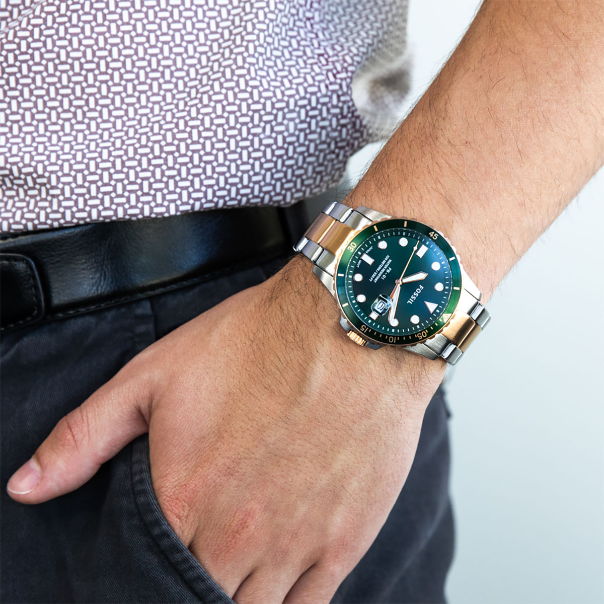 Fossil FB-01 FS5743 Men Green Dial Two 