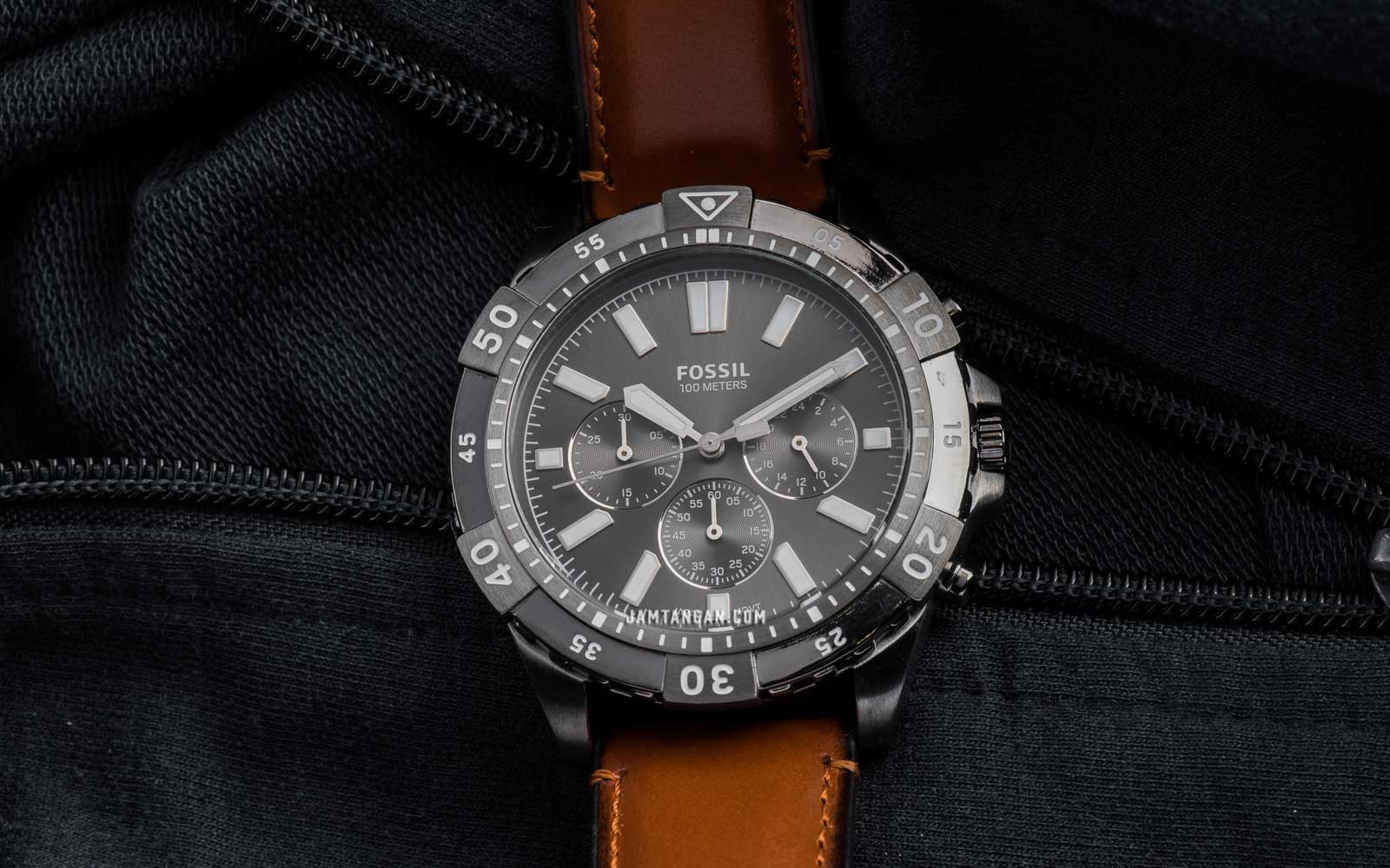 Fossil Garrett FS5770 Chronograph Men Gray Dial Brown Leather Strap ...