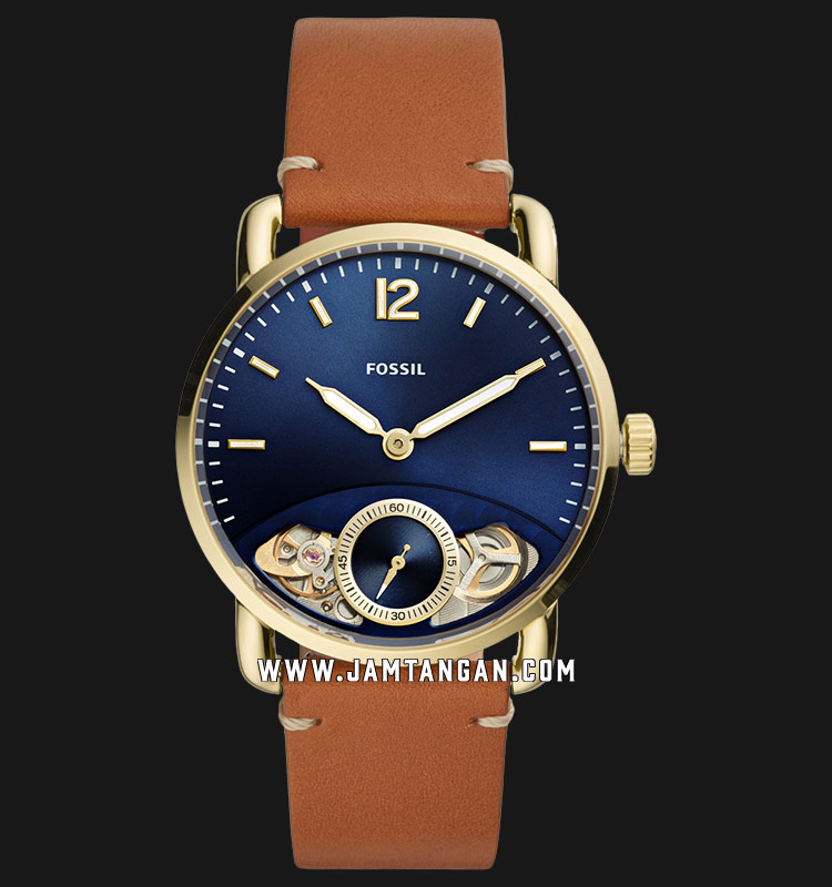 Fossil ME1167 The Commuter Twist Luggage Men Blue Dial Tan Leather Strap