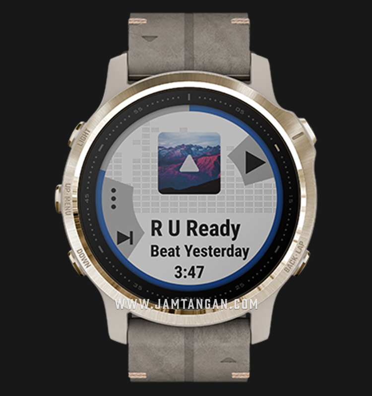 Garmin 010-02159-8P Fenix 6S Light Gold-Tone Digital Dial Shale Gray  Leather Strap | Jamtangan.com