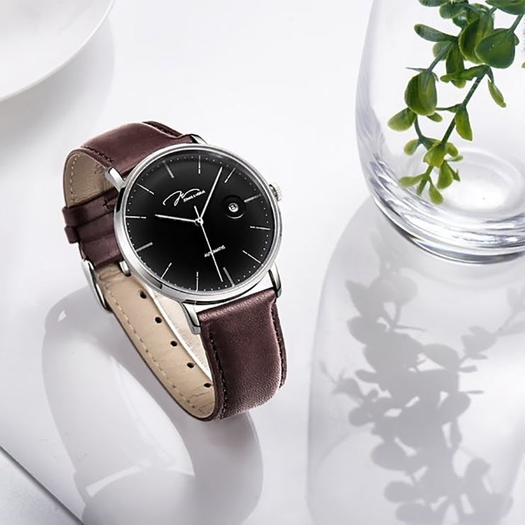 Jonas Verus Y01545-A0.WWBLZ Japan Automatic Black Dial Brown Leather Strap Machtwatch