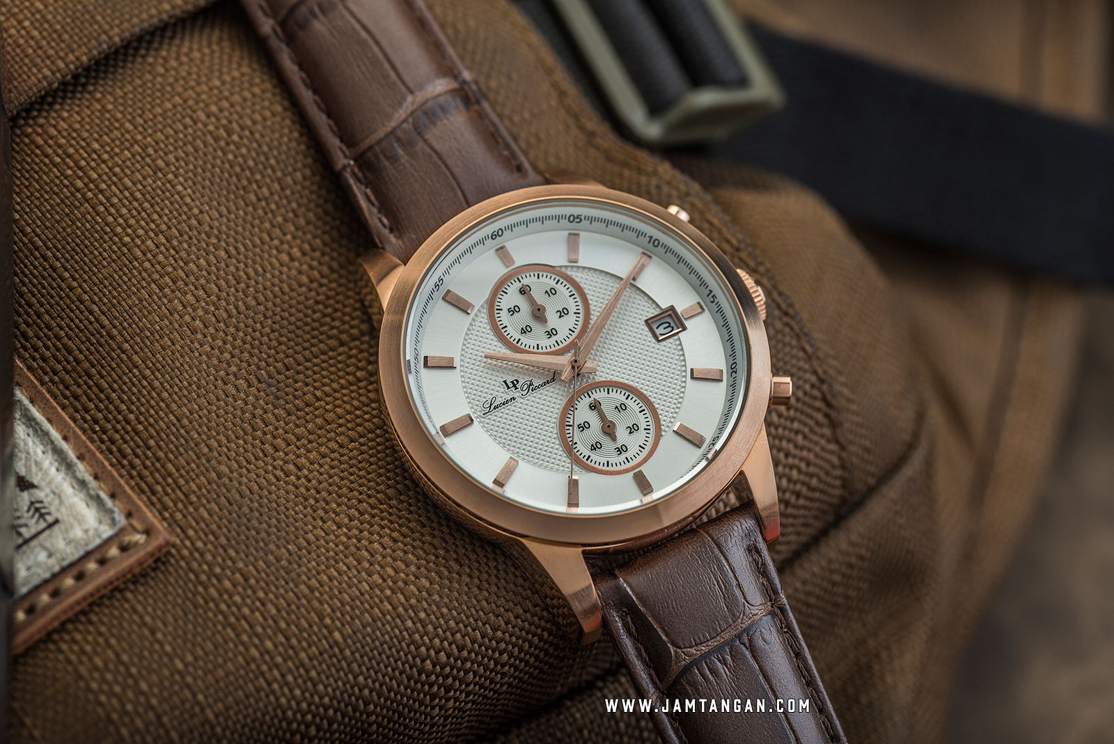 Lucien Piccard Clark LP-28003C-RG-02S-BRW Chronograph Silver Dial Brown Leather Strap Machtwatch