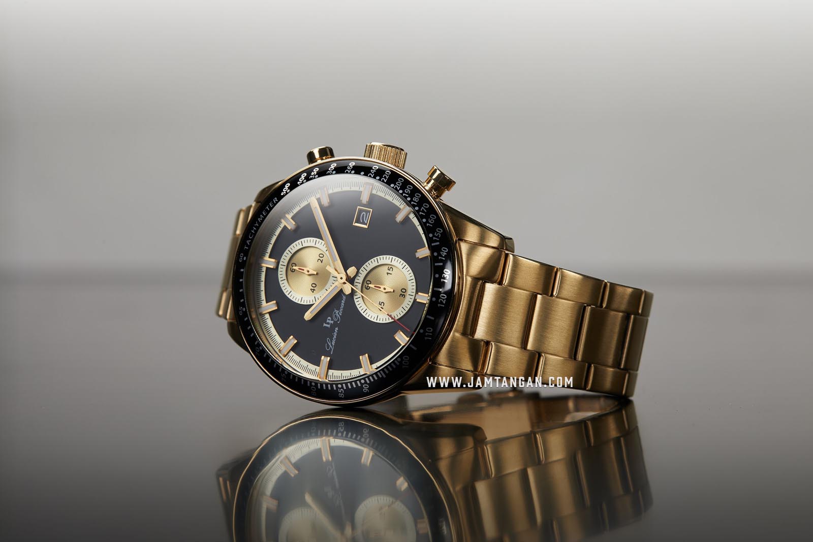 Lucien Piccard Grani LP-28004C-11-YA-GB Chronograph Black Dial Gold Stainless Steel Strap Machtwatch