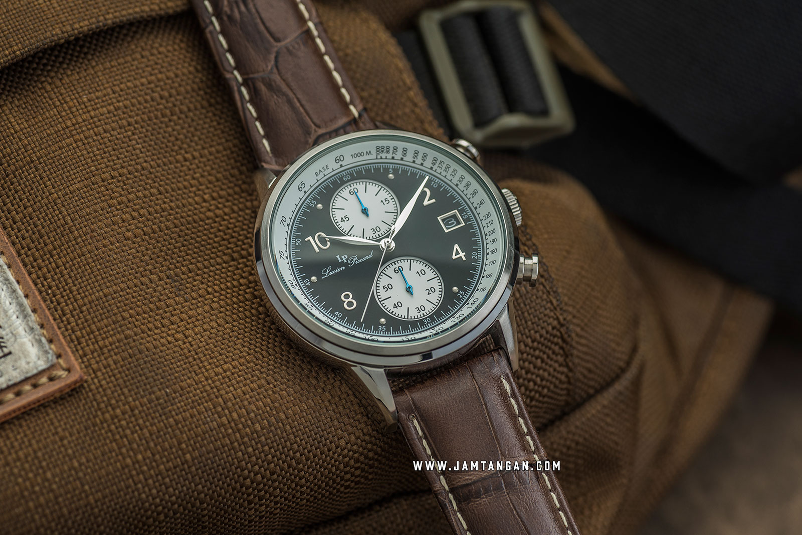 Lucien Piccard Welles LP-28006C-01-BRW Chronograph Black Dial Brown Leather Strap Machtwatch
