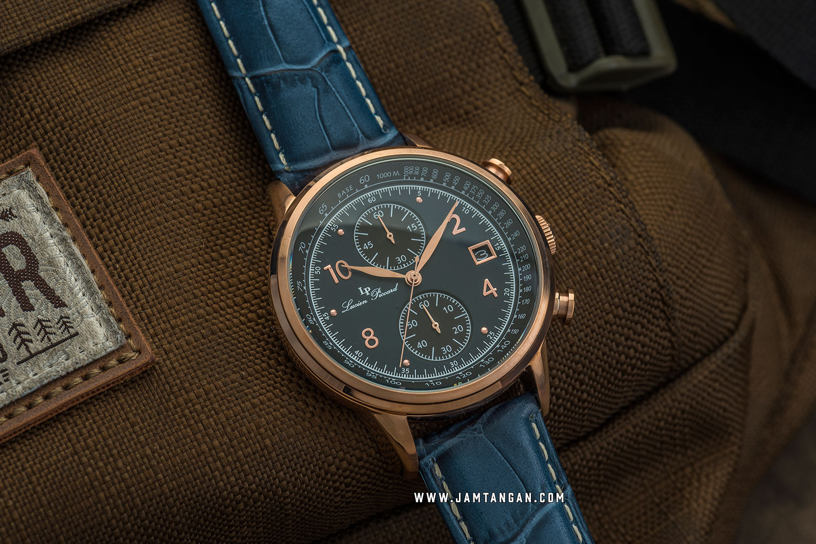 Lucien Piccard Welles LP-28006C-RG-03-BLS Chronograph Blue Dial Blue Leather Strap Machtwatch