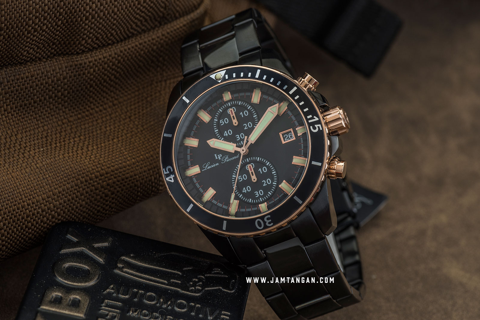Lucien Piccard Marlon LP-28009C-BB-11-RB Chronograph Black Dial Black Stainless Steel Strap Machtwatch