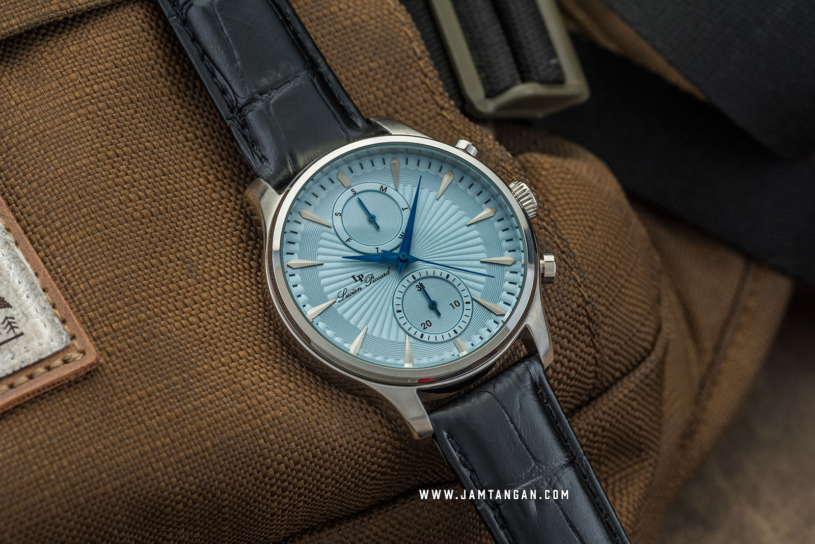 Lucien Piccard Lancaster LP-28011MF-012 Chronograph Light Blue Dial Black Leather Strap Machtwatch