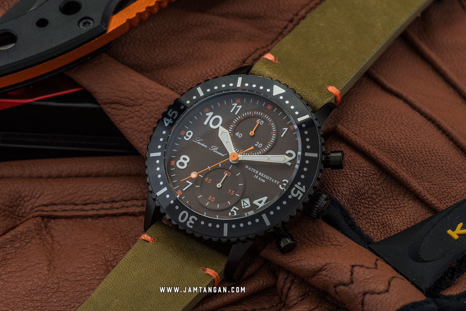 Lucien Piccard Mason LP-28015C-BB-024GRN Chronograph Brown Dial Green Olive Leather Strap Machtwatch