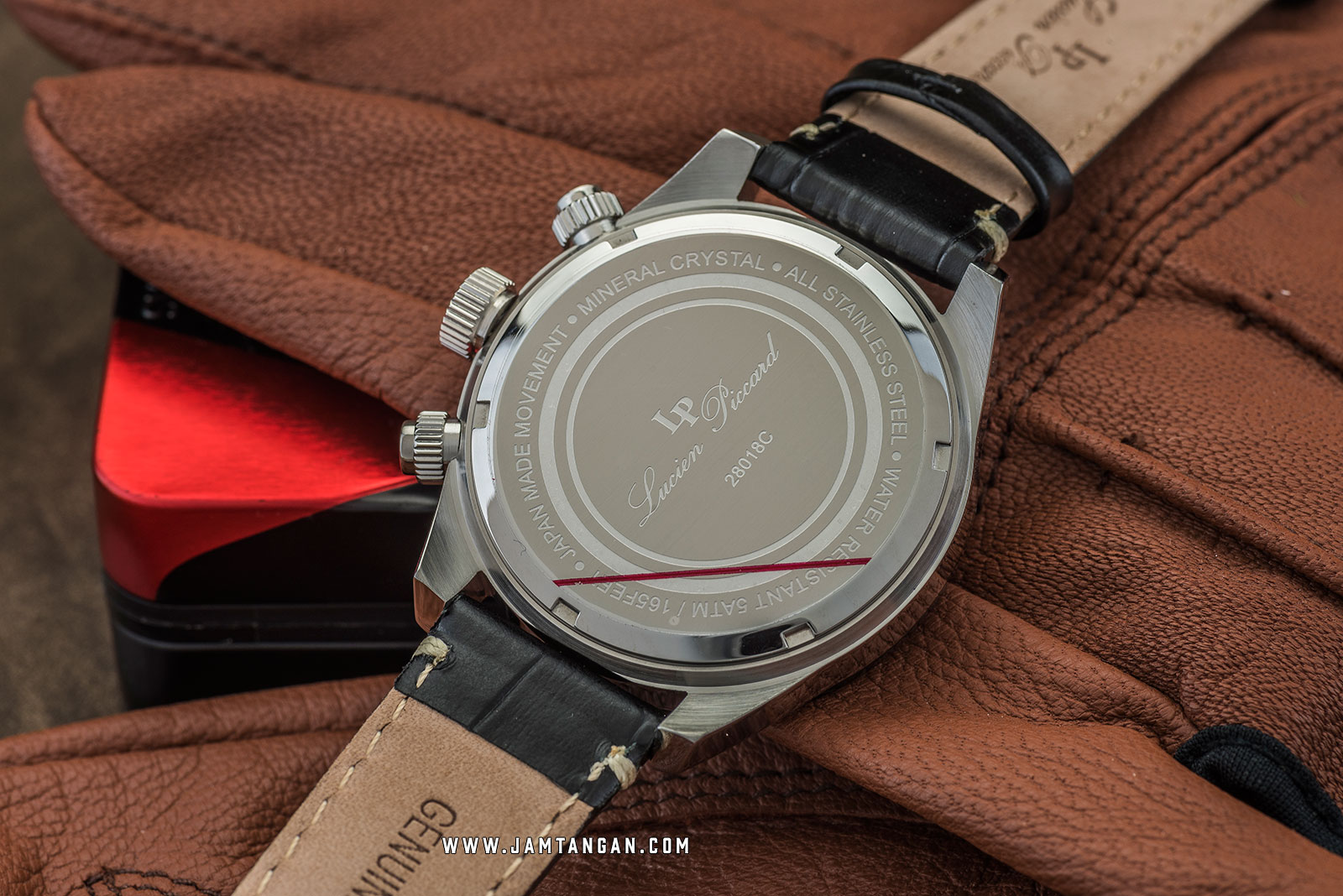 Lucien Piccard Heston LP-28018C-01-BB Chronograph Black Dial Black Leather Strap Machtwatch