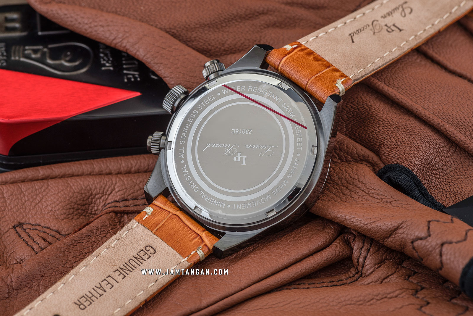 Lucien Piccard Heston LP-28018C-GM-01-BRW Chronograph Black Dial Tan Leather Strap Machtwatch