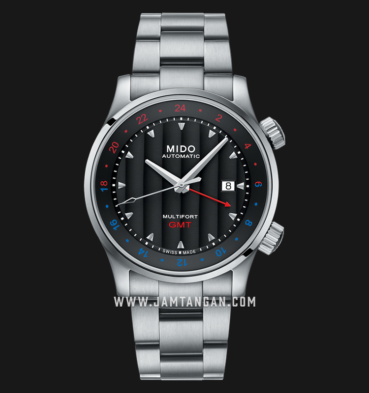 Mido M005.929.11.051.00 Multifort GMT Black Dial Stainless Steel Strap |  Jamtangan.com