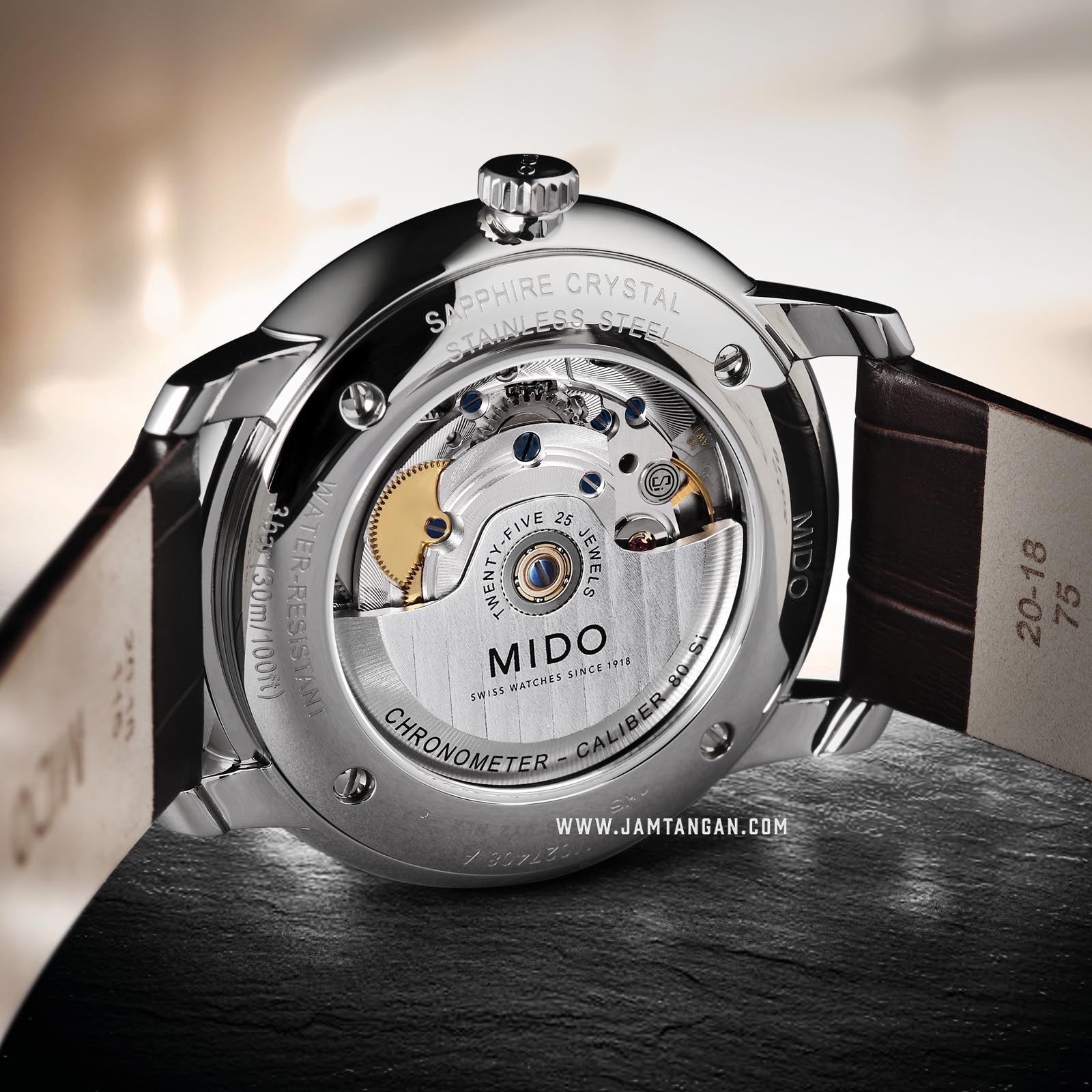 Mido M027.408.16.061.00 Baroncelli Chronometer Silicon Automatic Anthracite Dial Brown Leather Strap Machtwatch