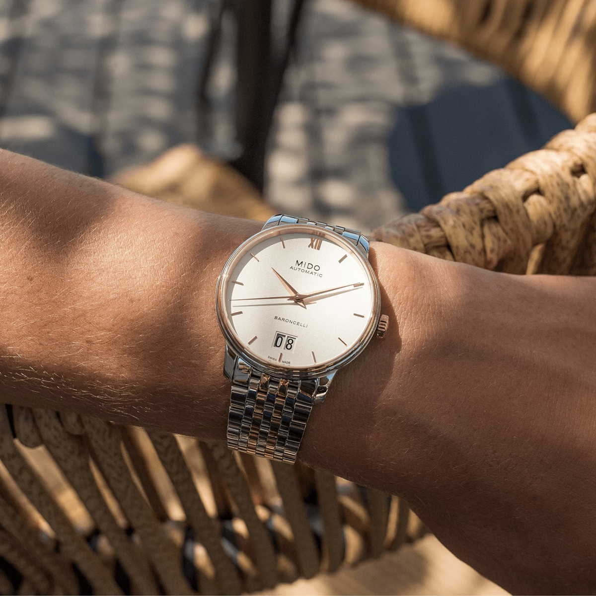 Mido M027.426.22.018.00 Baroncelli III Big Date Automatic White Dial Dual Tone Stainless Steel Strap Machtwatch