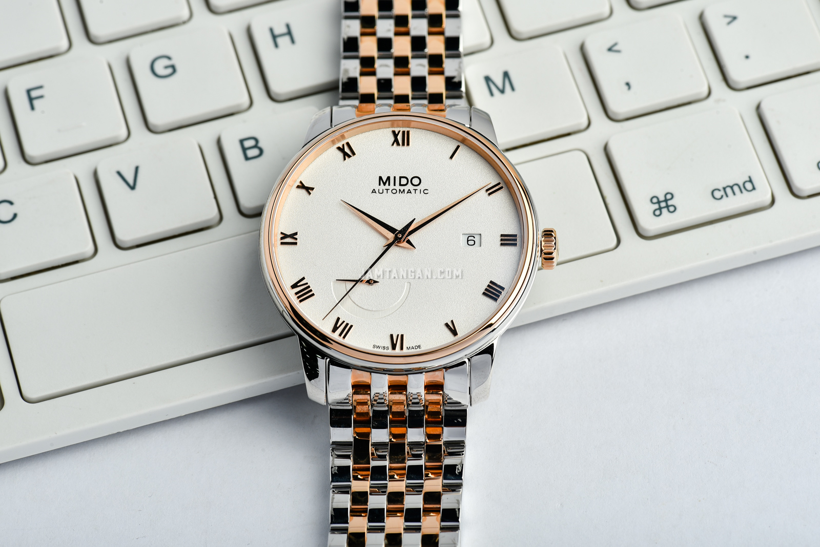 Mido Baroncelli M027.428.22.013.00 Power Reserve White Dial Dual Tone Strainless Steel Strap Machtwatch
