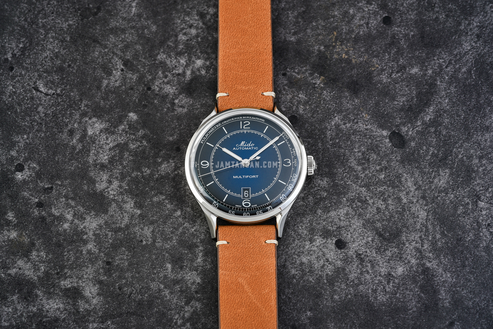 Mido M040.407.16.040.00 Multifort Patrimony Automatic Blue Dial Brown Patina Leather Strap Machtwatch