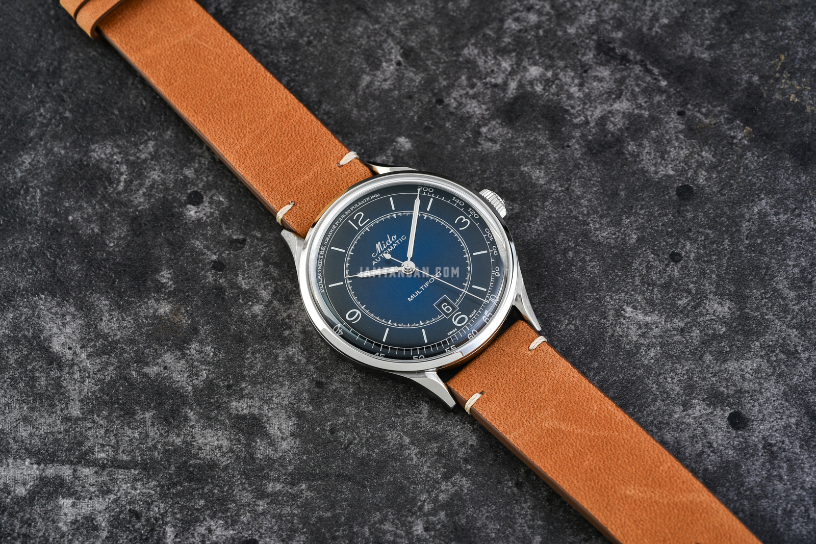 Mido M040.407.16.040.00 Multifort Patrimony Automatic Blue Dial Brown Patina Leather Strap Machtwatch